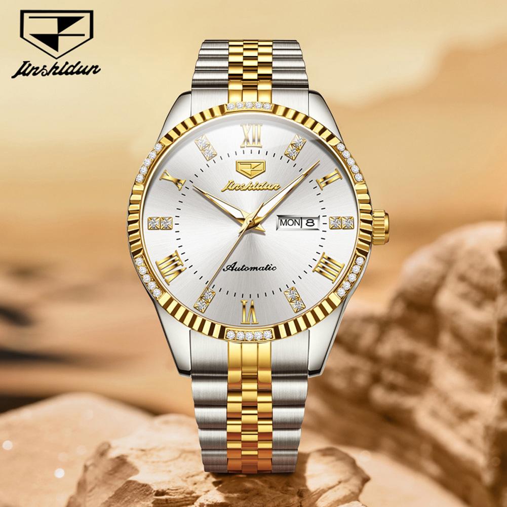JSDUN Luxury Man Watch Diamond Lap Stainless Steel Automatic Mechanical Men's Watch Waterproof Luminous Calendar Wristwatch 8970