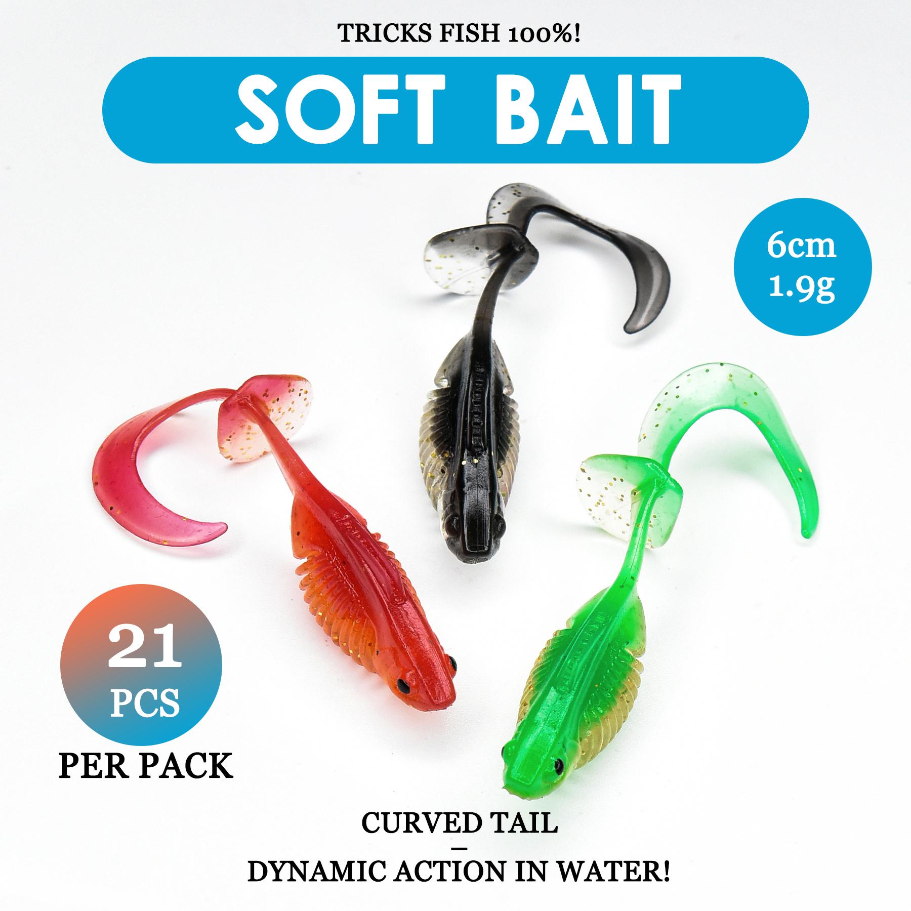 21Pcs Curved Tail Soft Fishing Lures Bionic Swimbaits 7 Colors Silicone Artificial Soft Baits for Bass Trout Freshwater Saltwater Fishing Tackle 21pcs разноцветные