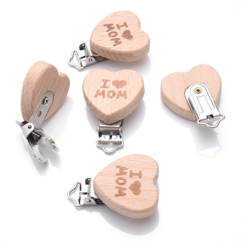 1Pcs Printing Animal Dummy Clip Beech Wood Nipple Clip For Teether Chewing Toys Accessory DIY Anti-Drop Baby Pacifier Chain