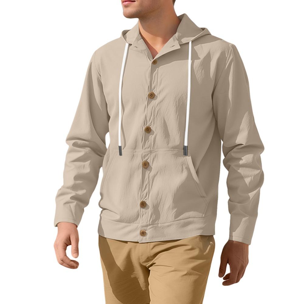 Men's Hoodie Linen Vintage Spring and Autumn Shirt Casual Loose Long Sleeved Clothes High Quality Trendy Men's Clothing