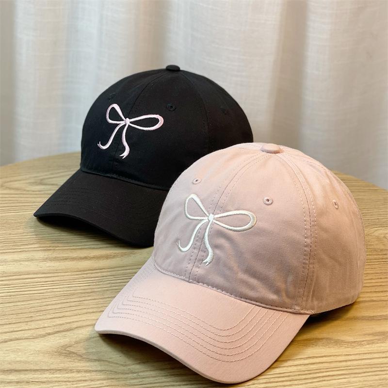 Pink Bow Embroidered Peaked Cap for Women Sweet and Cute Soft Top Baseball Cap