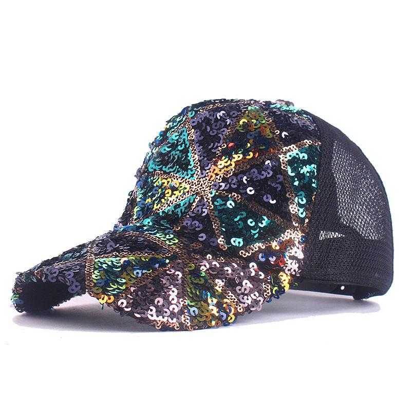 Adjustable Glitter Mesh Trucker Baseball Cap Sequins Embroidery Hats for Women and Teenager Girls Snapback