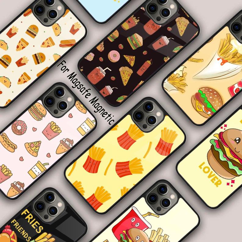 Pommes Burger Pizza Magnetische Handyhülle Für APPLE iPhone 17 Air 16 14 13 12 Pro Max 15 Plus Laden Mit MagSafe Hülle