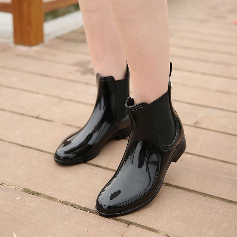 New Thermal Rain Boots Type Low Tube Fashion Water Shoes Trendy Low Tube Elastic Glossy Women's Rain Shoes