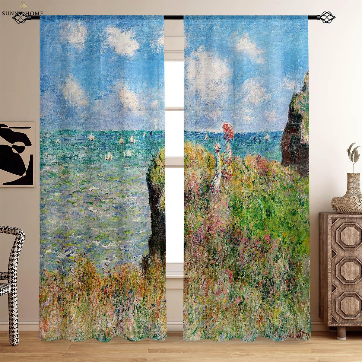 

Classical Oil Painting 3D Pattern Printing Curtain Study Studio Living Space Bedroom Space Ornamental Curtain Polyester Fiber W50xH140(CM)x2PCS&Grommet Top