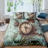 Compass Duvet Cover SetHand Drawn Windrose Floral Arrangement Design Compass Boating Theme PrintBedding Set DecorFull Size