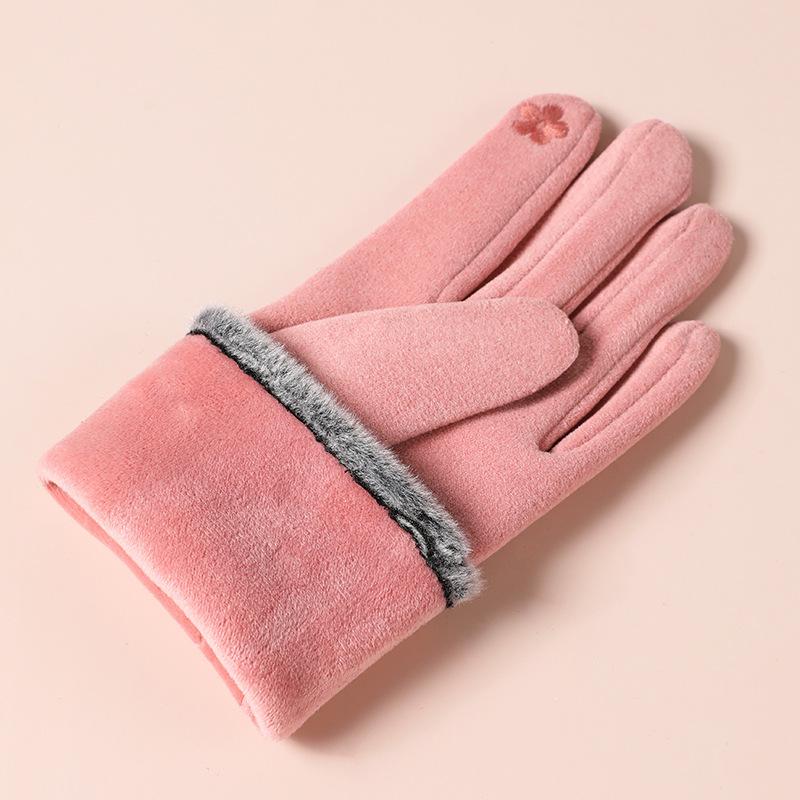 Warm Gloves for Women In Autumn and Winter Outdoor Riding Cold Proof Thickened Plush Velvet Cute Bow Develvet Touch Screen Gloves