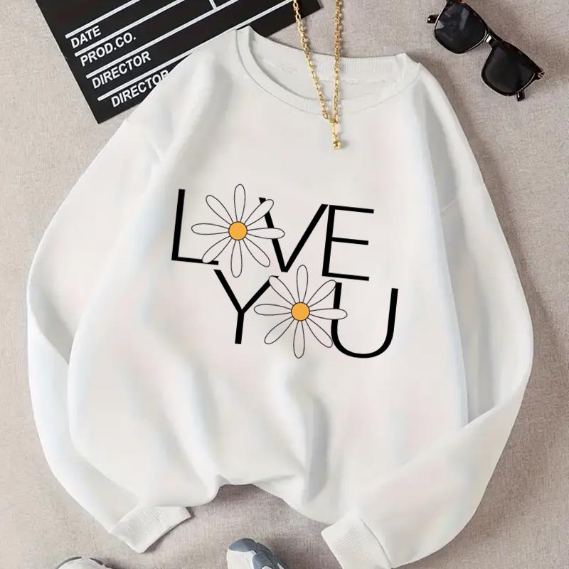 

(Азиатский размер) Леди весна любовное письмо цветок сладкий 90-х годов осень осень женские принты зимние модные повседневные пуловеры флисовая одежда графические кофты