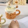 Creamy Style Cute Puppy Cup Ceramic Couple Children Mug with Lid and Spoon Girls High Value Breakfast Cup