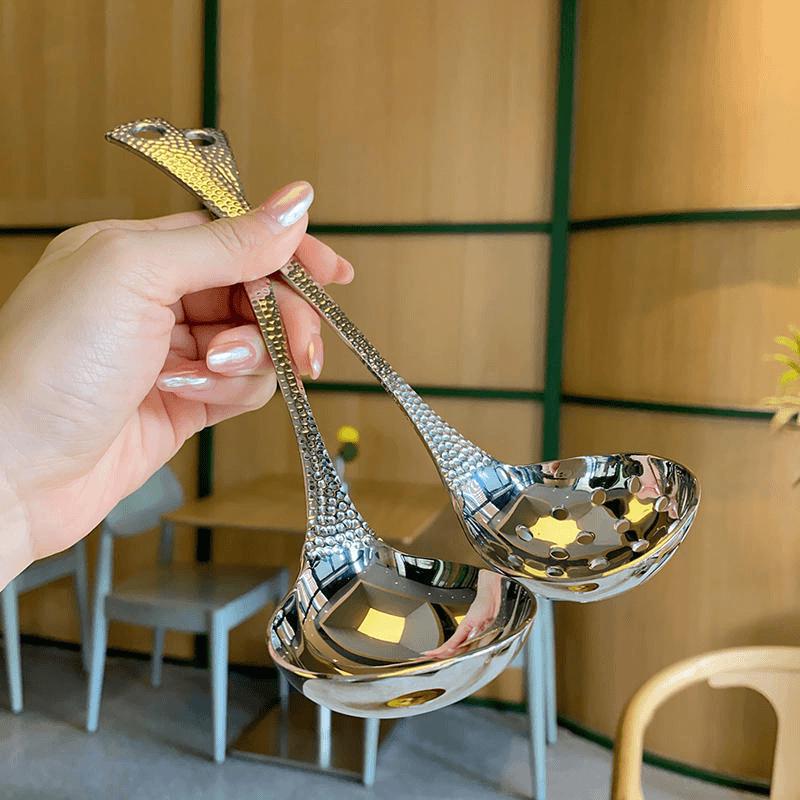 New Fish Scale Long Handle Soup Skimmer and Ladle – Ideal for Hot Pot and Restaurant Serving