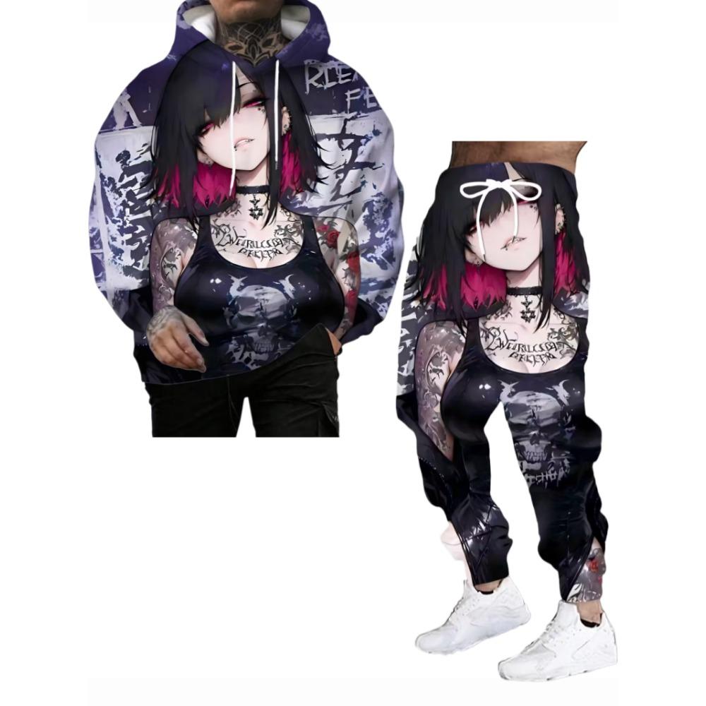 Japanese Anime 3d Print Hoodie 2pcs Set Men Women Sexy Samurai Tracksuit Casual Long Sleeve Clothes Hoodie Jogging Set