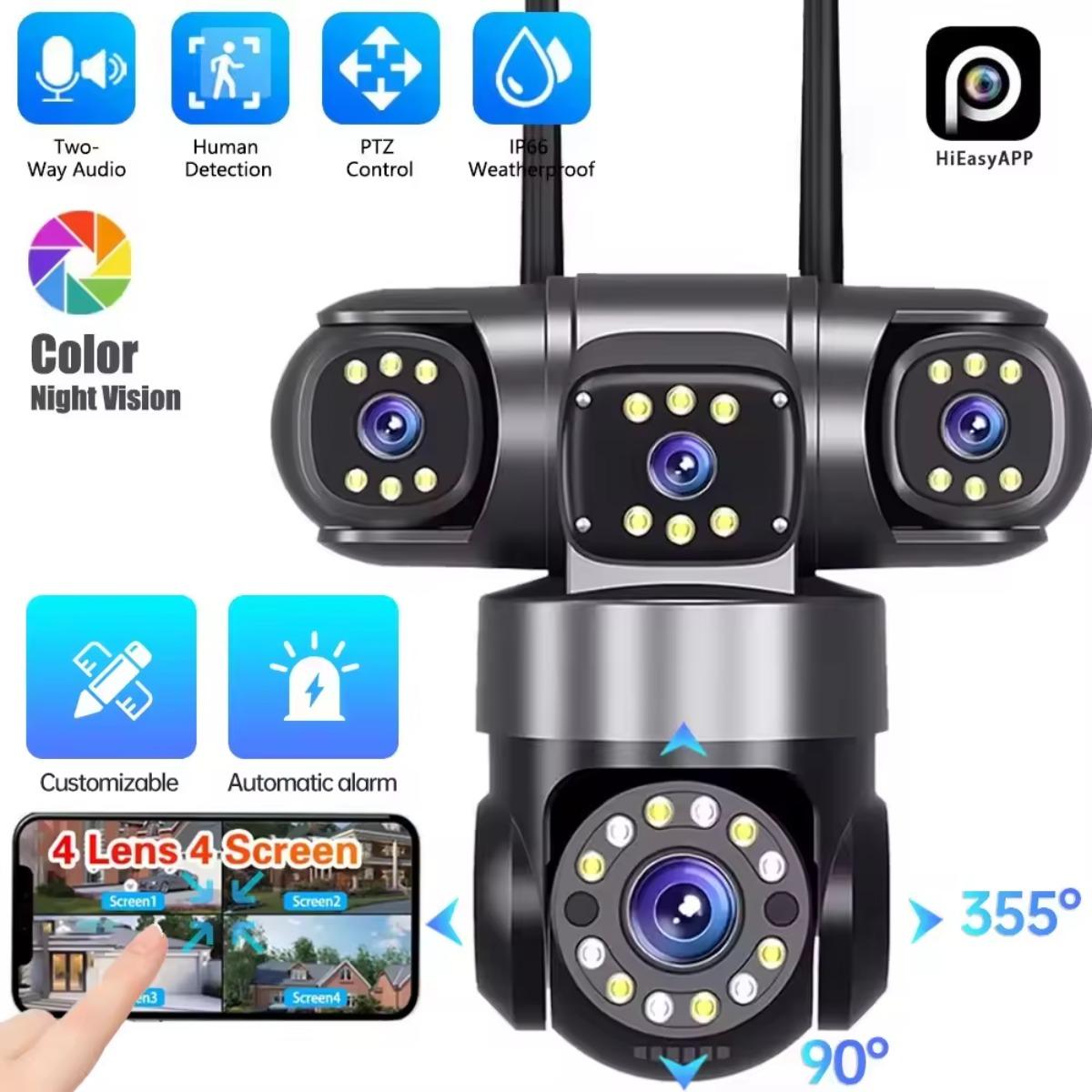 

16MP 4 Lenses WiFi Security Camera 360 PTZ Outdoor Wireless 16X Zoom 4 Screen IR Night Vision Auto Tracking Waterproof CCTV Camera 4 Lens camera