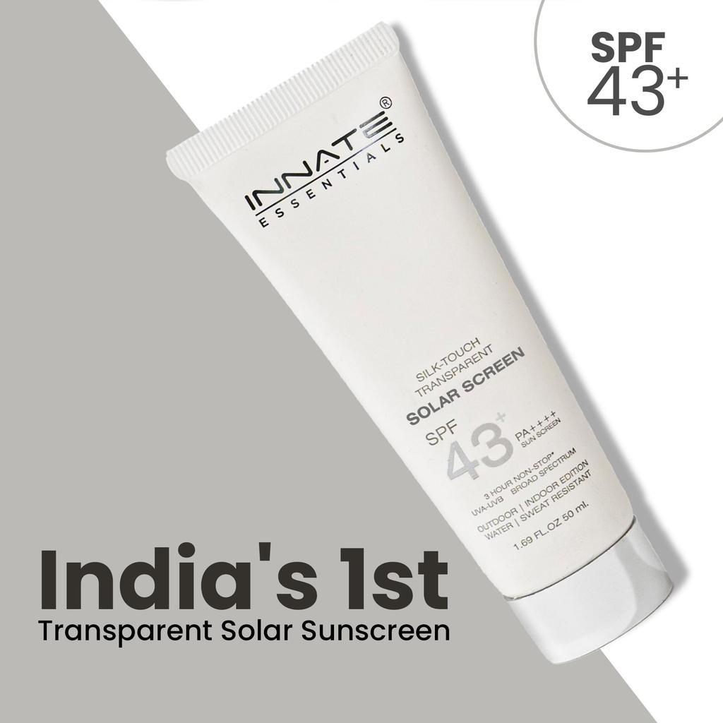 INNATE YOU ARE BEAUTIFUL Silk-Touch Transparent Solar Sunscreen SPF 43+ PA++++ for Unisex - 50ml|Broad Spectrum UVA/UVB Protection,Non-Comedogeni