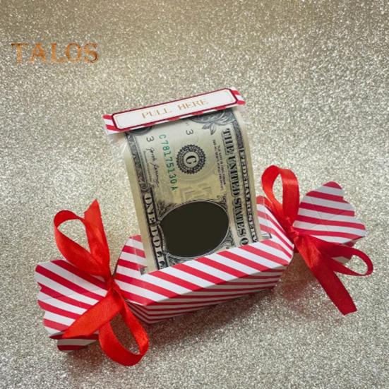 4Pcs Christmas Surprise Money Pull Pouch DIY Cash Pull Out Box with Ribbons Holiday Money Holder for Cash Gift Pull