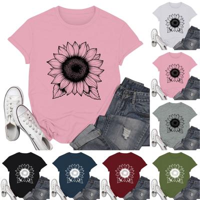 Damenmode, lässig, bedruckt, kurzärmlig, Rundhalsausschnitt, Pullover