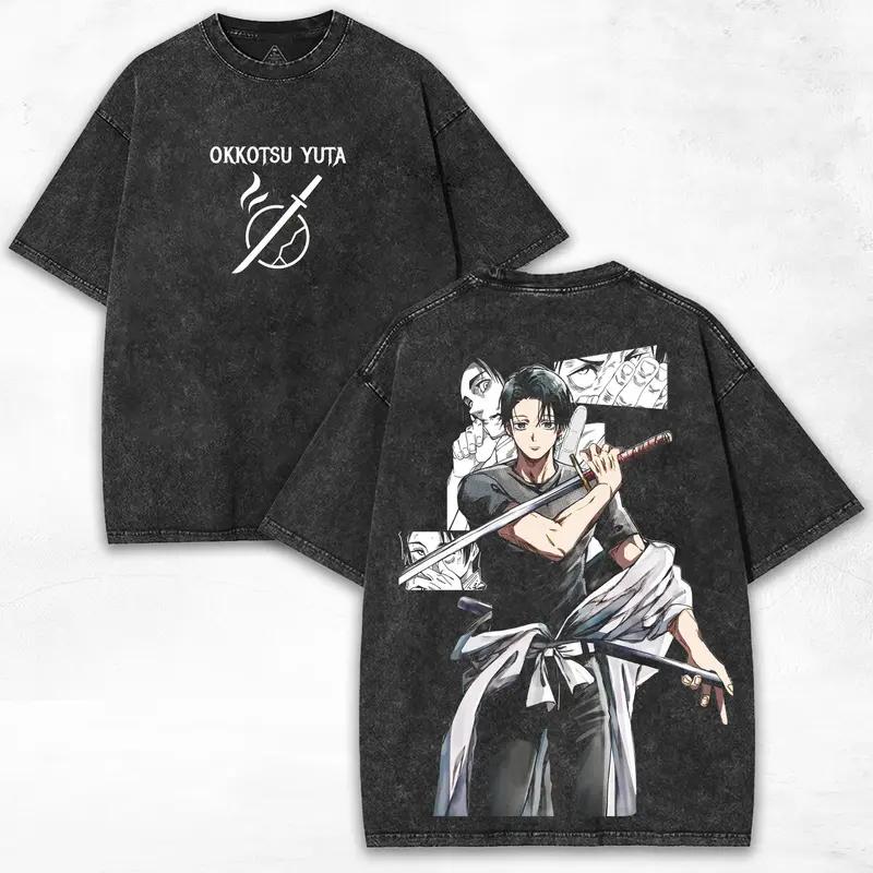 

Hot Anime Jujutsu Kaisen Okkotsu Yuta Print T-shirt Men Women Tshirts Short Sleeve Clothing Washed Cotton T Shirt Harajuku Tops XXL чёрный