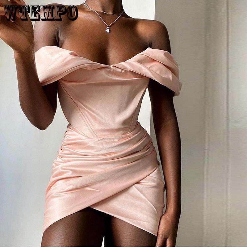 WTEMPO Off Shoulder Backless White Black Dresses Women Summer Pink Strapless Bodycon Night Club Party Mini Dress