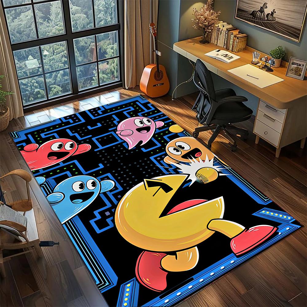 Neonový Pac-Man Glow Styl Herní Podlahový Koberec Koberec Velký Plošný Koberec Protiskluzová Omyvatelná Podlahová Rohožka Herní Pokoj Ložnice Domácí Dekorace