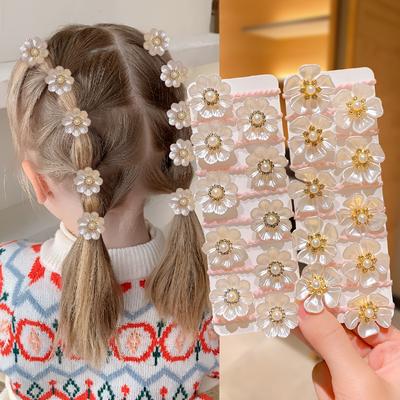 10pcs Cute Floral Hair Ties with 3D Flowers, Ideal Gift for Girls, Perfect for Daily and Outing Hairstyles.
