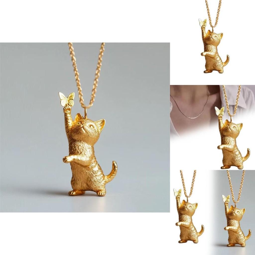 Butterfly Cat Charm Necklace Alloy Snake Chain For Daily Wear And Casual Style