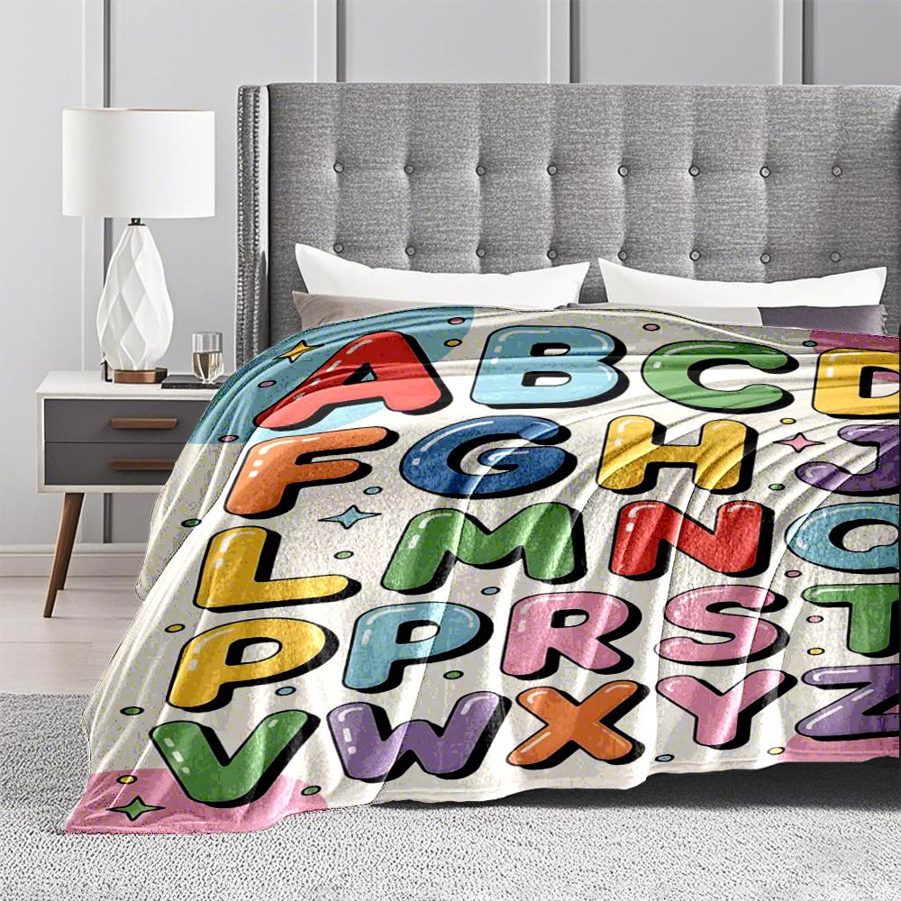 Colorful Alphabet Design Keep Warm for KidsFlannel Blanket for Bedroom, Living Room, Sofa, and Nap