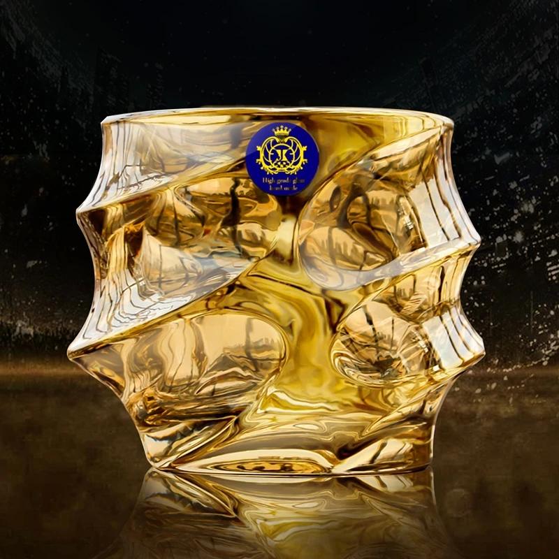 BEPAN European-Style Household Wine Glass Large Crystal Glass Whiskey Cup Gold-Plated Distilled Beverage Brandy Beer Tea Cup