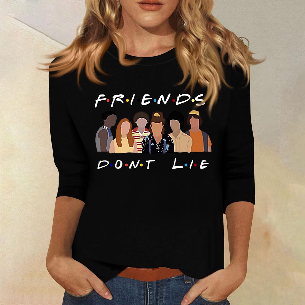 Bluze cu mânecă 3/4 pentru femei Tricou Casual Topuri cu imprimeu Tricou Gât rotund Pulover Bluză