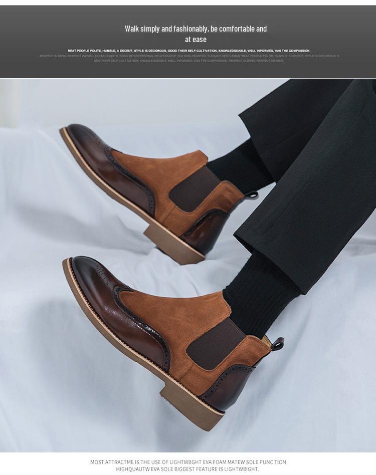 Men's Plus Size High-Top Brogue Leather Ankle Boots - Autumn European & American Style Formal Casual Shoes.