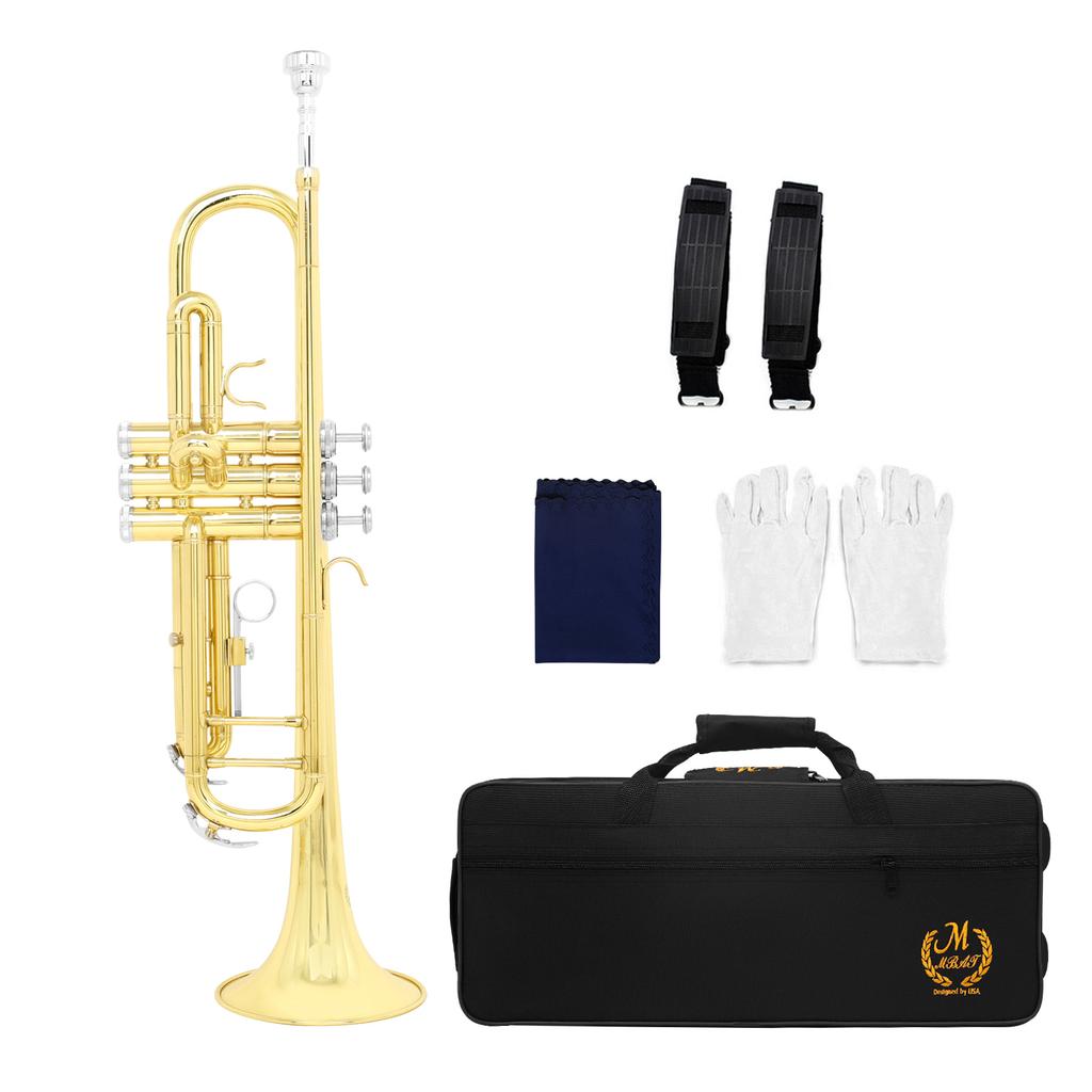 M MBAT Bb Brass Trumpet Standard Trumpet Set High-Quality Professional Brass Muscial Instrument with Case Mouthpiece Gloves