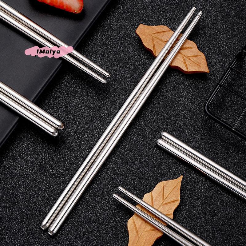 M-Stainless Steel Chopsticks Reusable Household Round Metal Chop Sticks Japanese Sushi Food Stick Kitchen Tableware Cutlery