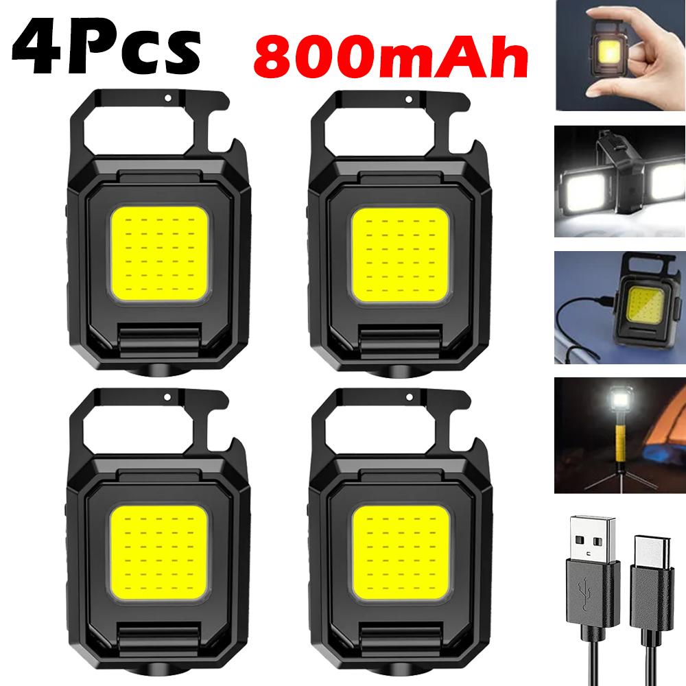 Multifunctional LED Mini Keychain Flashlight Outdoor Camping Double COB Work Lights Emergency Lighting With Magnet Bottle Opener