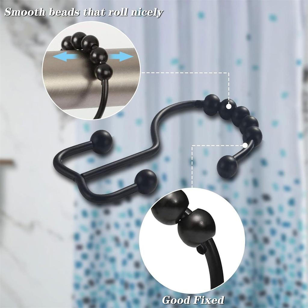 10 Pieces Metal Shower Curtain Rings Rusts Resistant Double Gliding Hooks Rollers for Bathroom Curtains and Liners