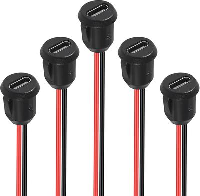 5PCS Type-C Female 2 Pin Type-C Female Socket Connector Waterproof Jack Female Charging Port 3A USB-C Charger Plug Socket