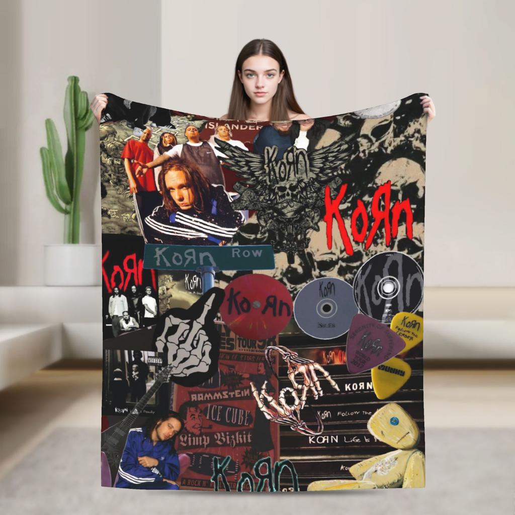 Korns Rock Band Music Flannel Throw Blanket Heavy Metal for Bedding Throws Knitted Blanket Outdoor Warm Multifunction
