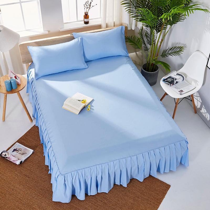 3 Pcs Set Premium  Microfiber Ruffled Gatherd Bed Skirts With Platform -Three Sided Coverage =1 Bedcover+2 Pillow Covers