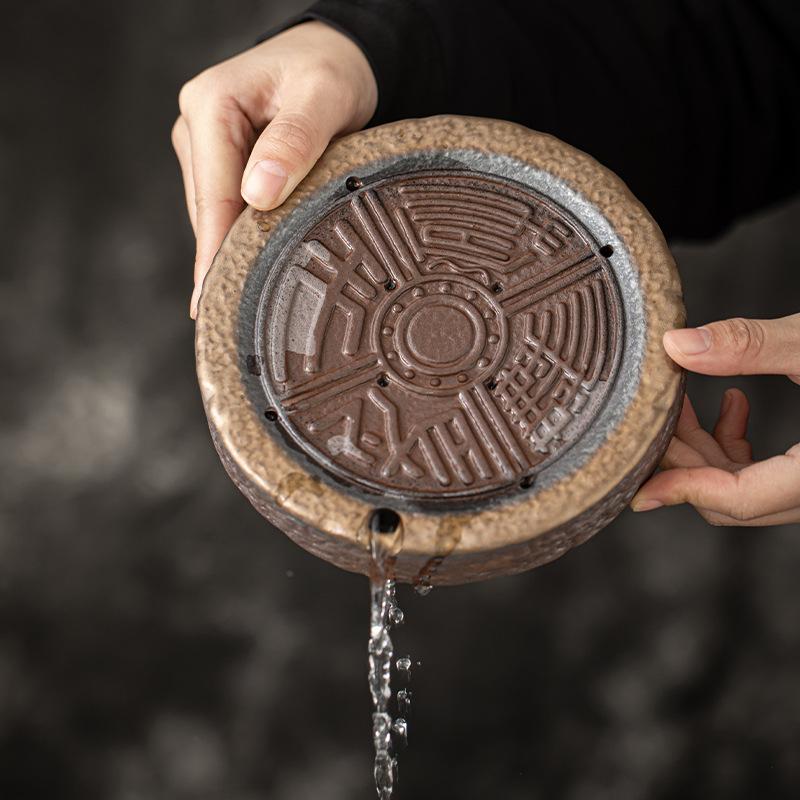 Chinese Retro Gilding Iron Glazed Pot Bearing Stoneware Ancient Early Burning Water Storage Tea Tray Ceramic Tea Tray Tea Table