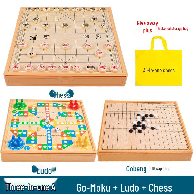Multi-game Board Set: Ludo, Five-in-a-Row, Chinese Chess, Checkers, Animal Adventure, Kids' Chess