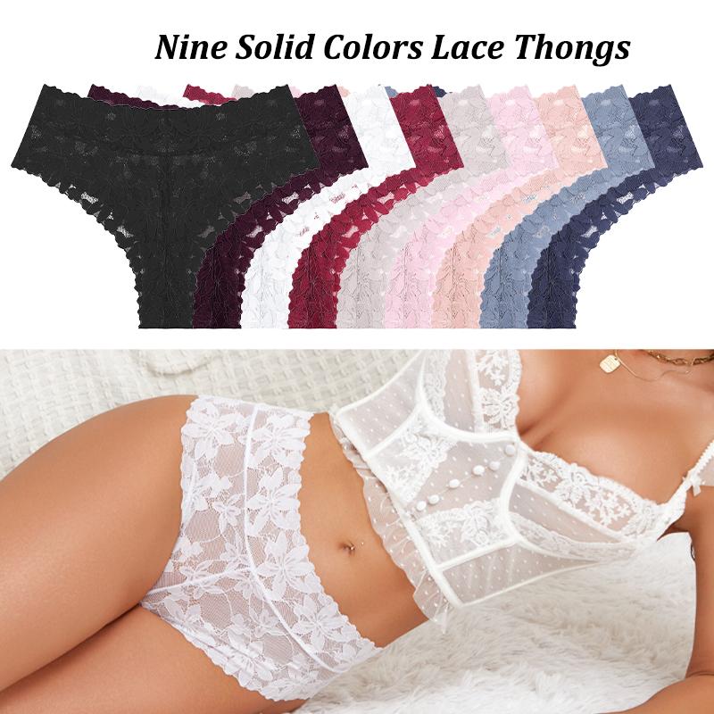 3Pcs/Set Women's High Waist Panties Ladies Sexy Lace Hollow Out Thong Breathable Transparent G-strings Solid Color Soft Lingerie