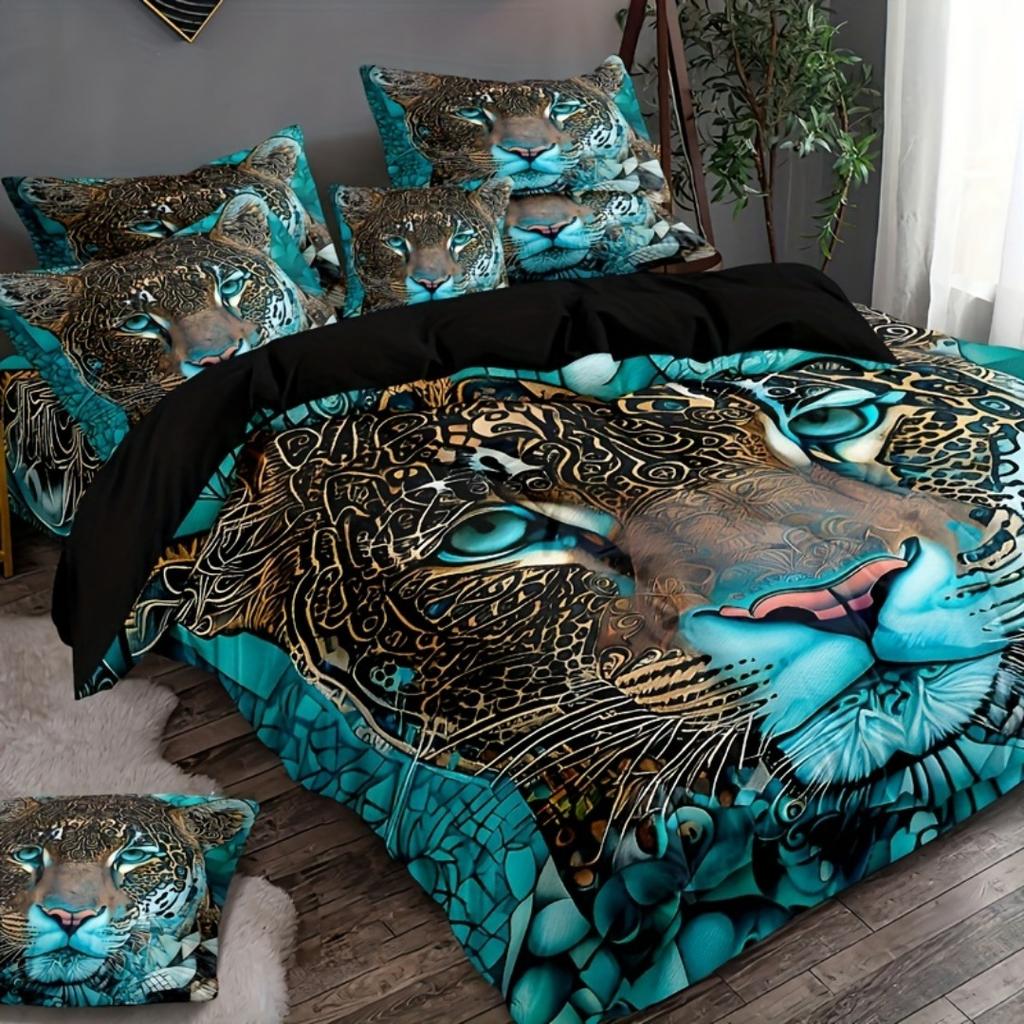 Glaring Leopard 3D Print Bedding Set Soft Comfortable Duvet Cover King Queen Twin Single Size Bithday Gift for Boys Room Decor