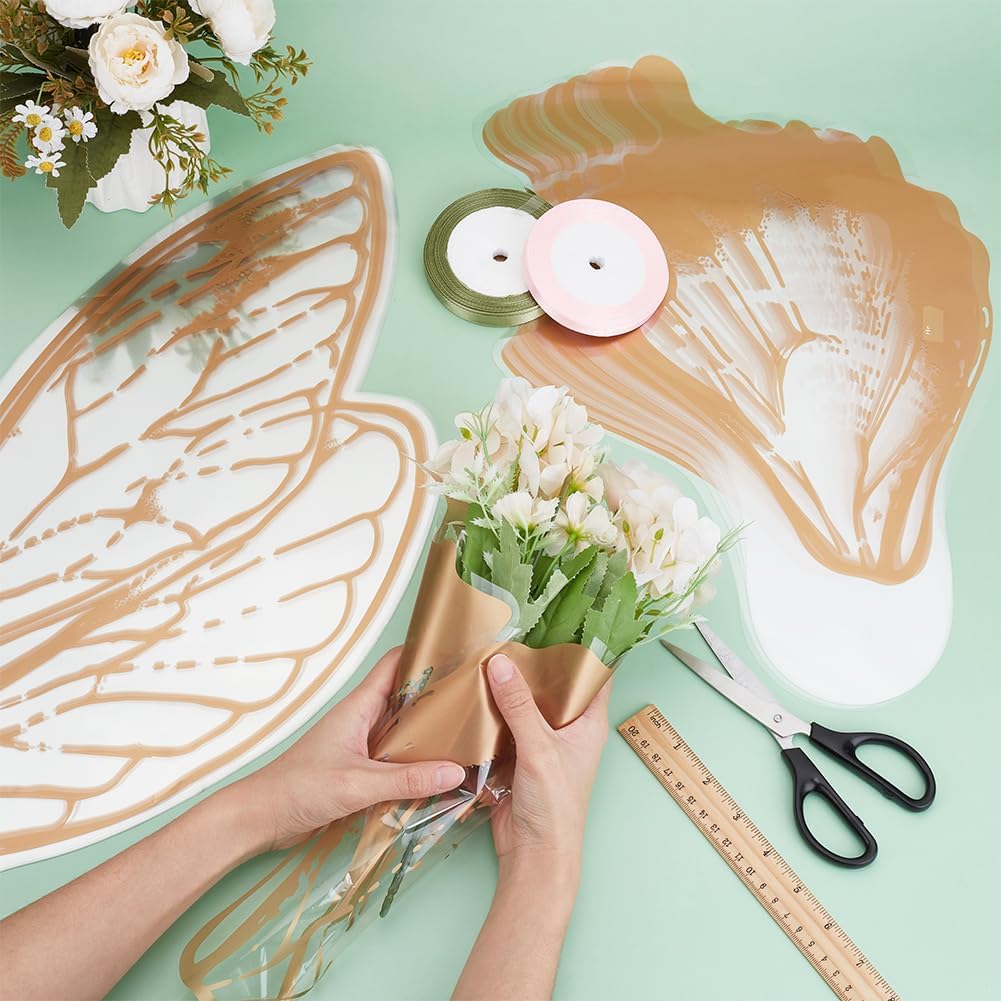 UNICRAFTALE about 50Pcs Waterproof Butterfly Flower Bouquet Wrapping Paper Transparent Bouquet OPP Packaging Paper Brown Butterfly Clear Floral Wraps