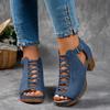 Women Summer Elegant Sandals Thick Heel Wedge Chunky High Heels Open Toe Hollow Cross Bundled Wedding Versatile Shoes