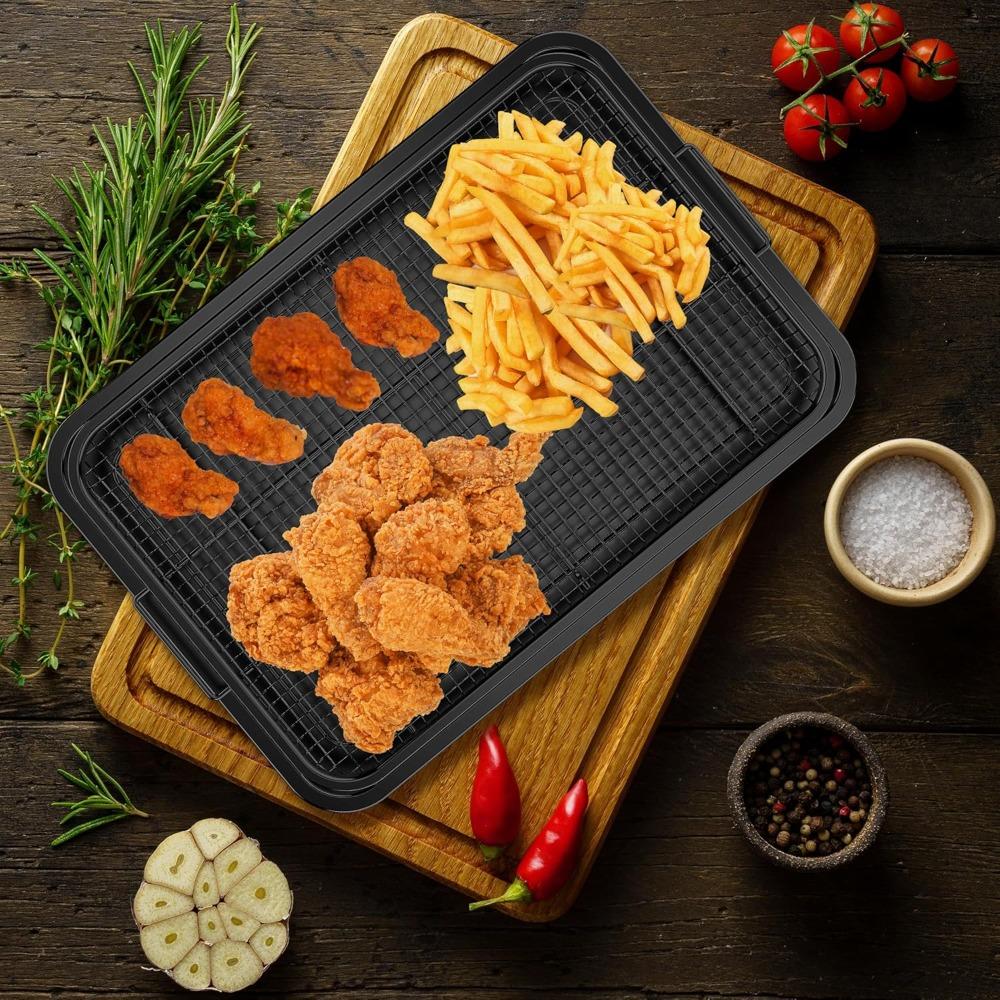 1Set of Stainless Steel Black Baking Pan Frying Pan Non-stick French Fry Basket BakingTray Baking NetEaseCleaning KitchenGadgets