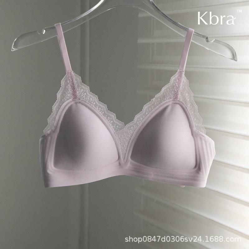 French Triangle Cup Underwear Women's Small Breasts Gathered Thin No Steel Rim Sexy Lace Edge Jelly Strip No