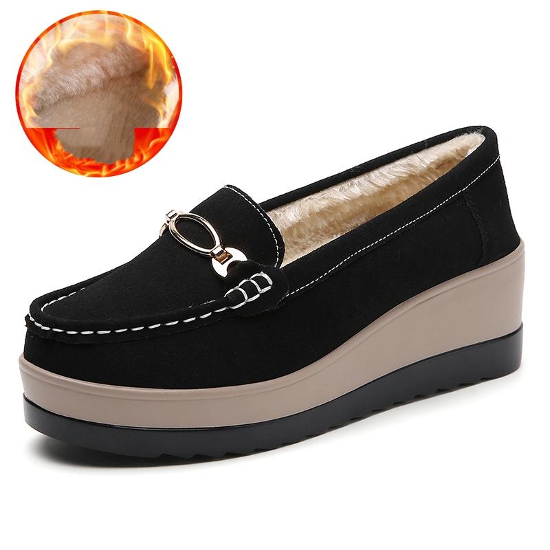 Women Flat Platform Loafers Ladies Elegant Suede Leather Moccasins Shoes Woman Slip On Moccasin Women's Black Casual Shoes