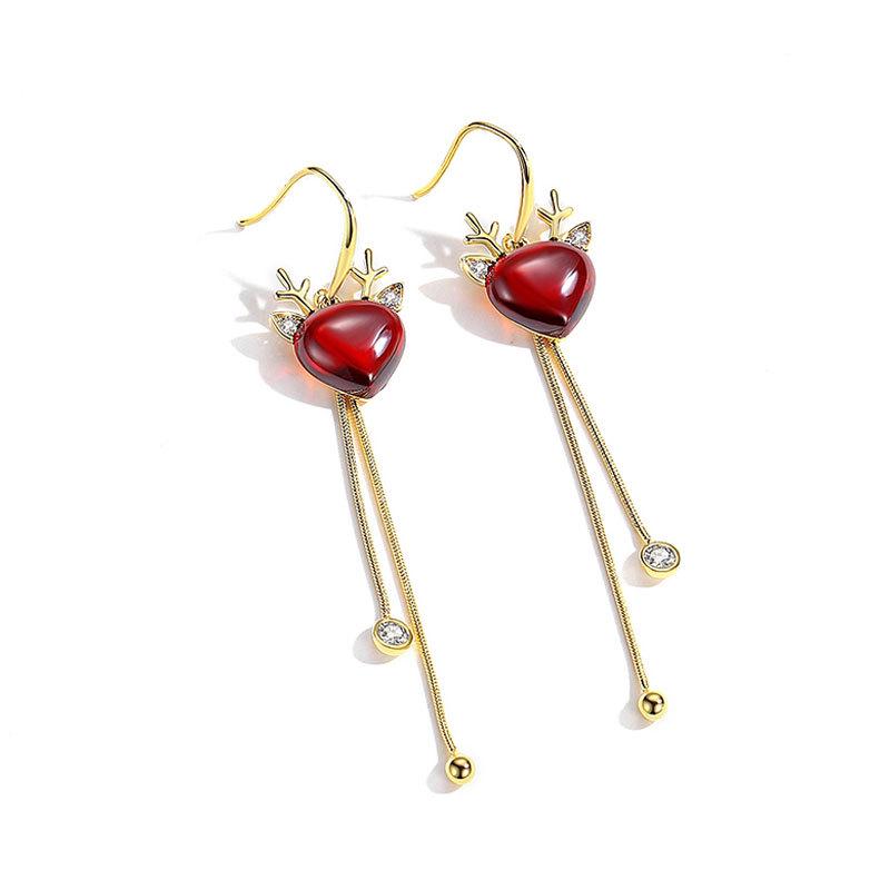 S925 Silver Reindeer Antler Tassel Earrings