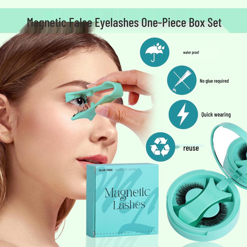 New Magnetic False Eyelashes Set: Colored, Glue-Free, One-Piece Design with Integrated Box.
