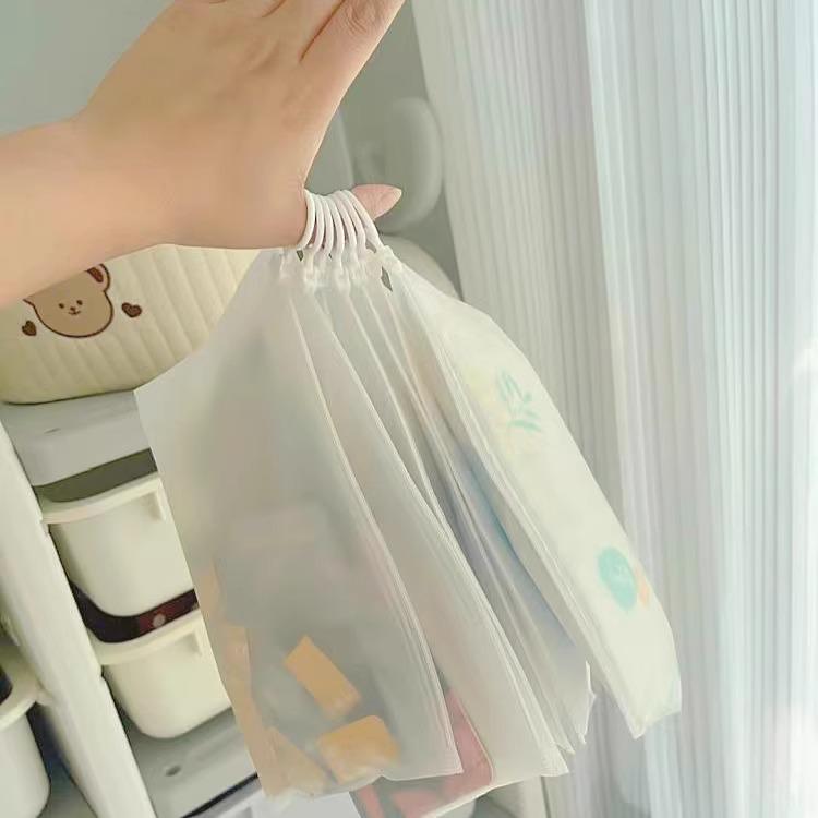 Frosted Waterproof Travel Drawstring Bag with Clear Zipper for Multifunctional Storage