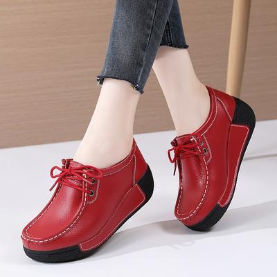 Damen Frühling und Herbst Neue Biskuitschuhe mit dicker Sohle und schrägem Absatz zum Schnüren, Einzelschuhe mit flachem Boden, Sportschuhe für Schwangere