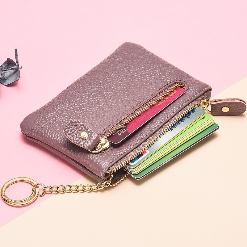Leather change bag Women's mini key bag Simple double zipper coin change bag First layer cowhide short small wallet