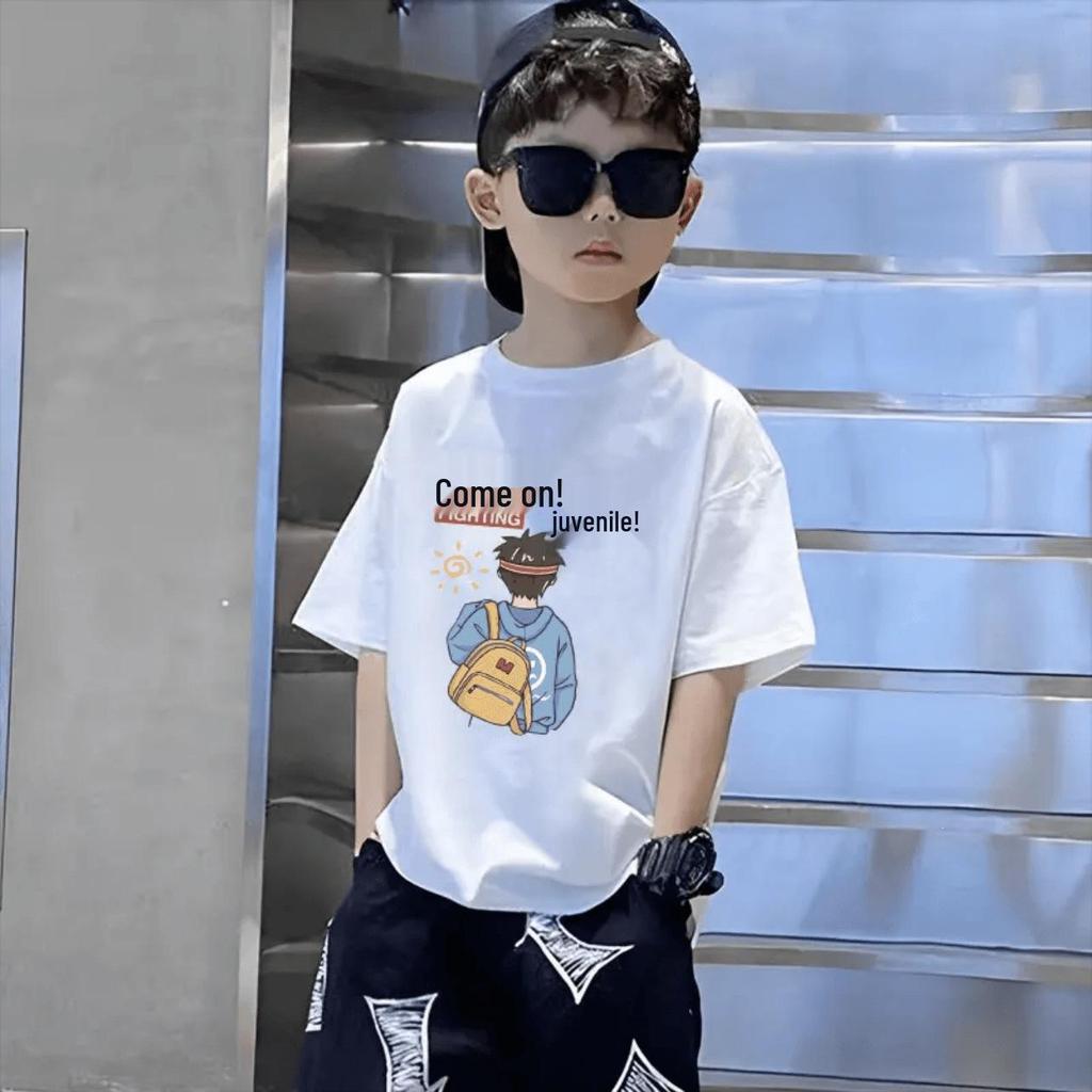 Boys' Trendy Korean Style Pure Cotton Short-Sleeve T-Shirt – Summer Clothing for Middle & Large Children